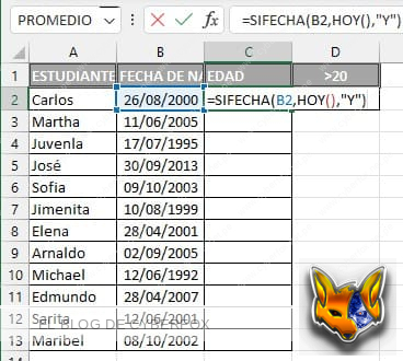 Calcular edades y contar cantidad de personas de determinada edad con Excel