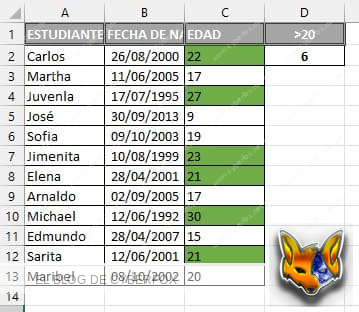 edad con Excel