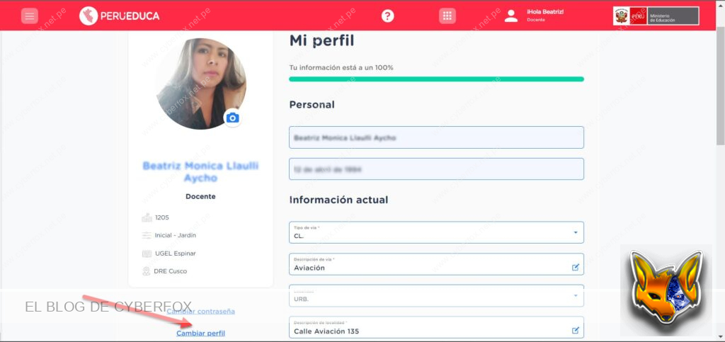 Cambiar perfil en PeruEduca 2023