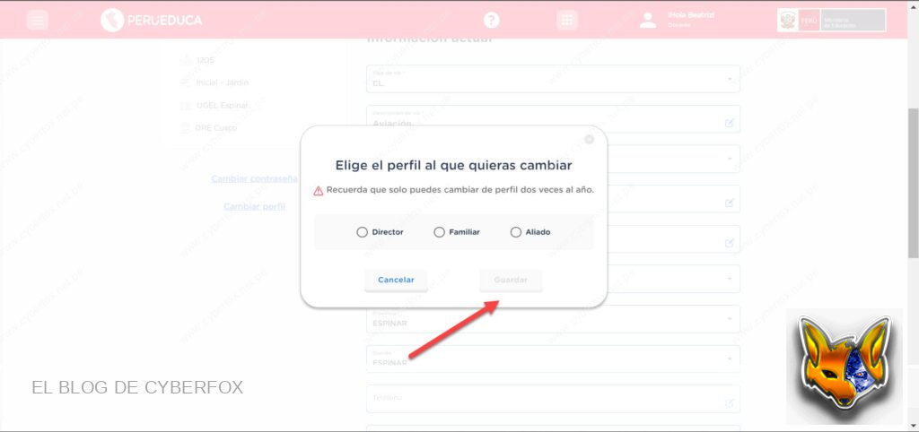 Cambiar perfil en PeruEduca 2023