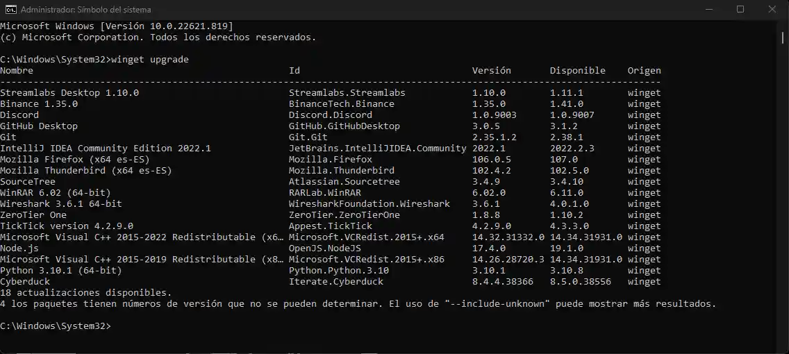 Actualizar toda las aplicaciones de Windows con Winget