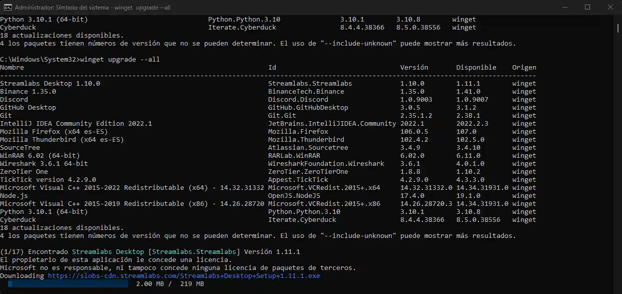 Actualizar toda las aplicaciones de Windows con Winget