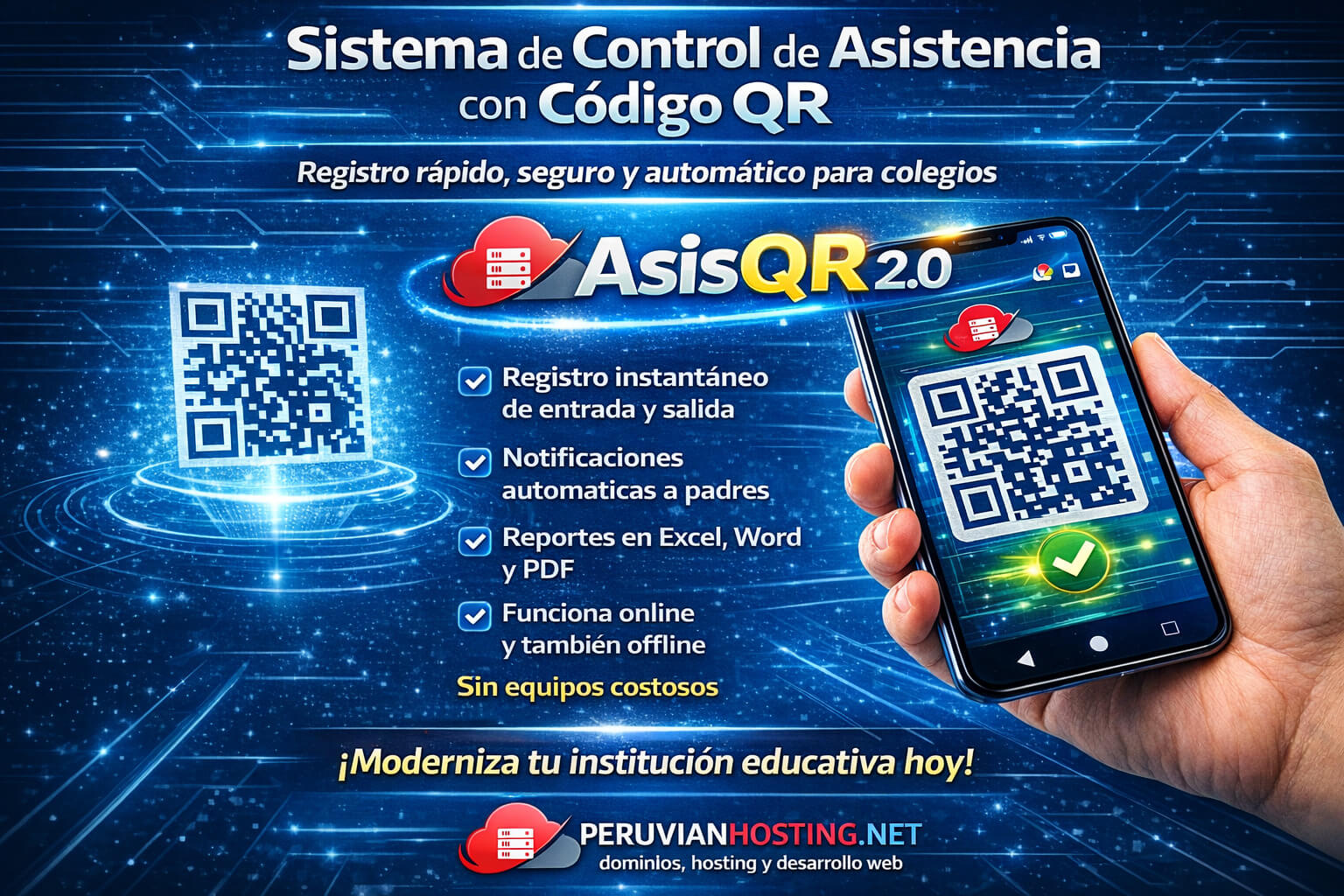 Control asistencia código QR para instituciones educativas: AsisQR 2.0 revoluciona la gestión escolar en Perú 2 Sistema de control de asistencia QR para colegios AsisQR registrando ingreso de estudiantes
